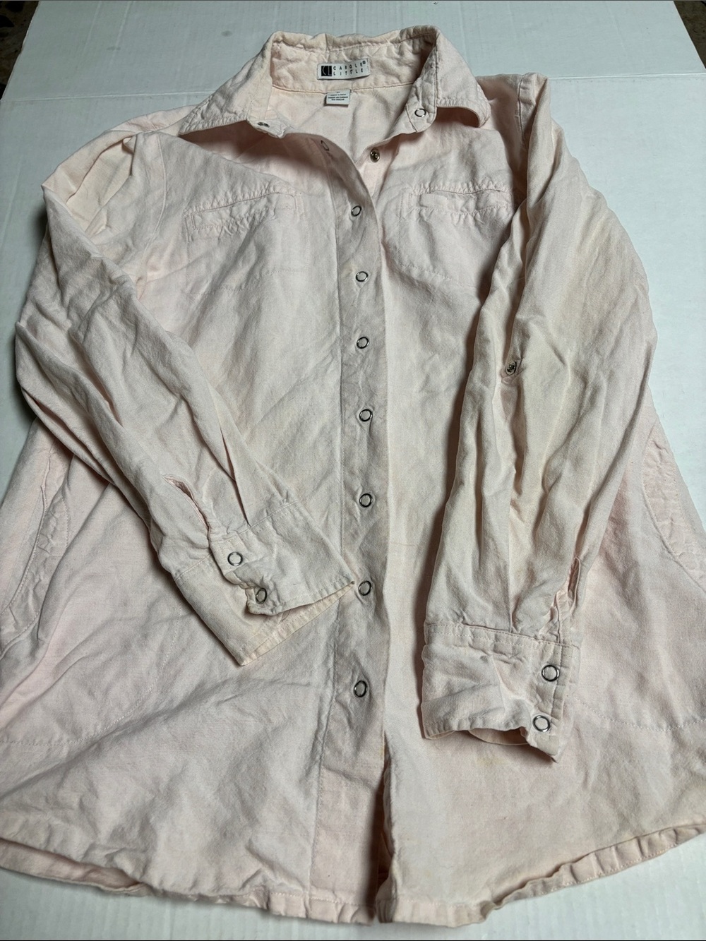 VINTAGE Carole Little Pale Blush Button-Down Shirt Jacket 100% Linen